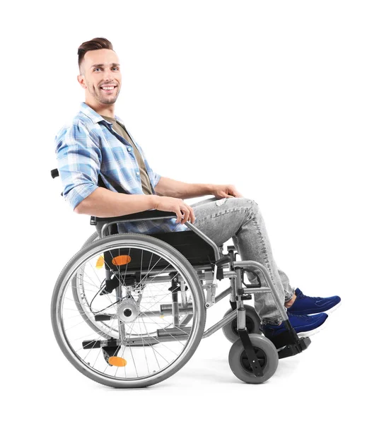 Young Man Sitting Wheelchair White Background — Stock Photo, Image