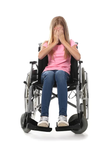 Депрессивная Девочка Подросток Инвалидной Коляске Белом Фоне — стоковое фото