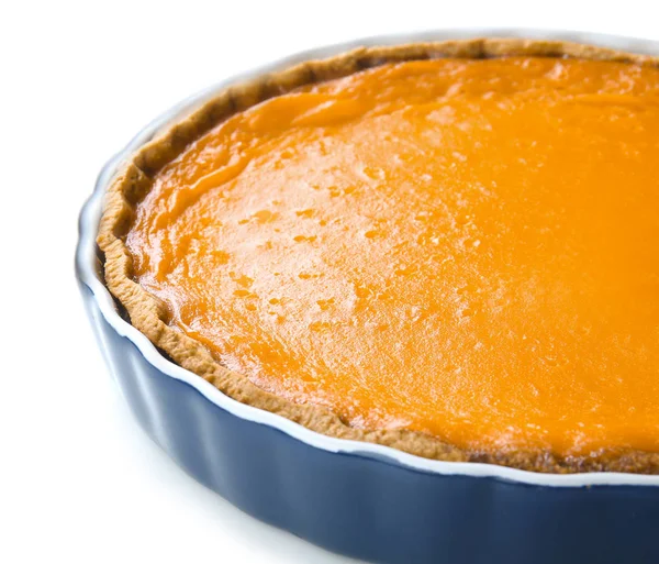 Tasty Pumpkin Pie White Background Closeup — Stock Photo, Image