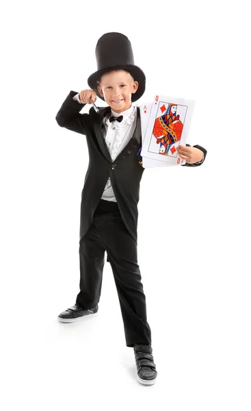 Cute Little Magician Cards White Background — Stock Photo, Image