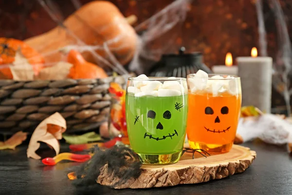 Creative Okulary Galaretką Deser Przygotowany Halloween Party Stół Ciemny — Zdjęcie stockowe