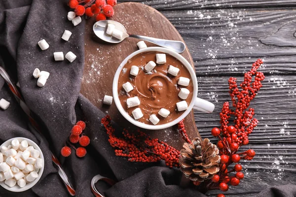 Cup Hot Chocolate Marshmallows Wooden Table — Stock Photo, Image