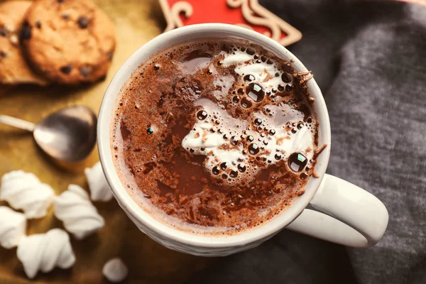 Tasse Heiße Schokolade Mit Marshmallows Auf Tablett — Stockfoto