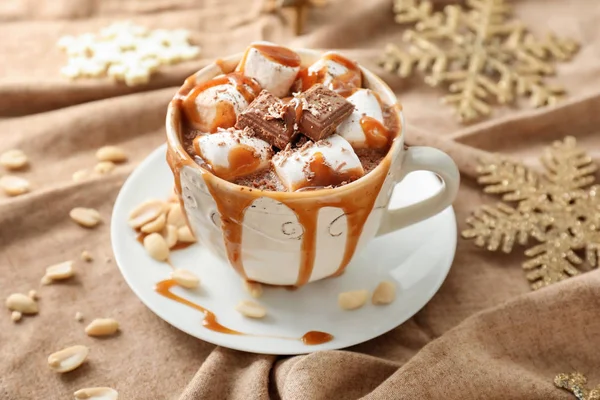 Чашка Гарячого Шоколаду Зефіром Карамеллю Серветці — стокове фото
