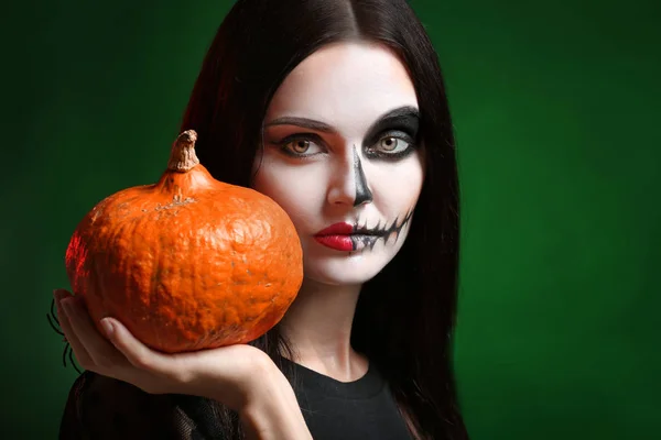 Öltözött Halloween Tök Háttér Színét Gyönyörű — Stock Fotó