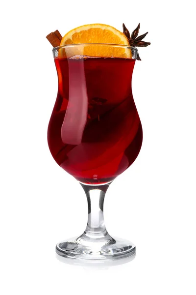 Glass Delicious Mulled Wine White Background — Stock Photo, Image