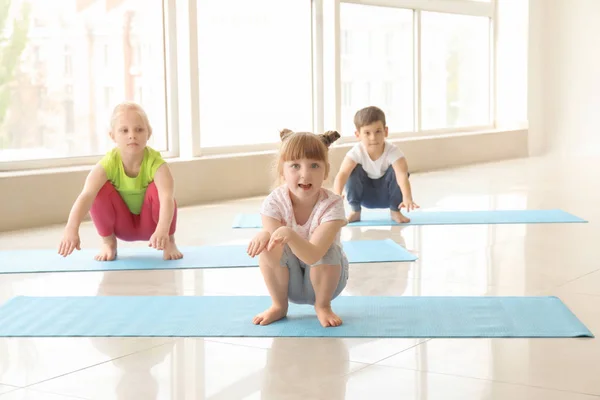 Little Children Practicing Yoga Indoors — Stock Photo, Image