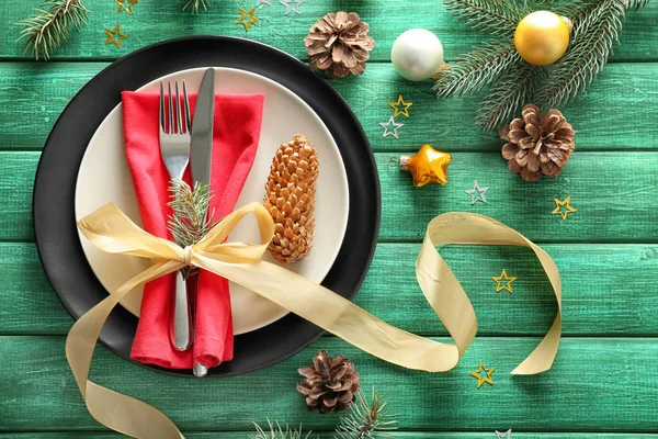 Beautiful Table Setting Christmas Dinner — Stock Photo, Image