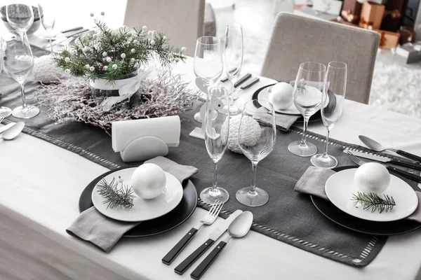 Bord Serveras Till Julbord Vardagsrummet — Stockfoto