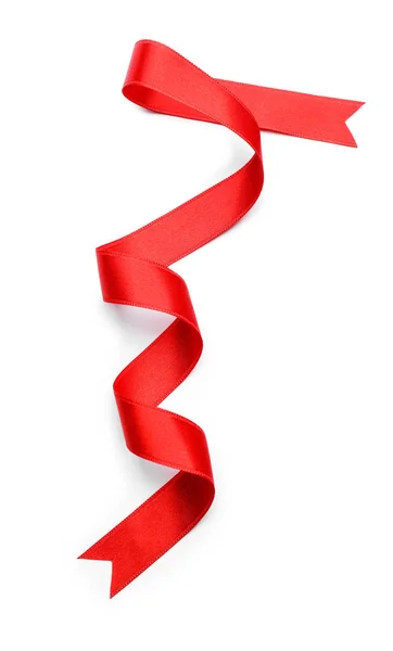 Curled Red Ribbon White Background — Stock Photo, Image