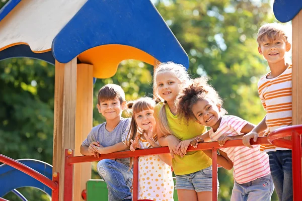 Cute Little Children Having Fun Playground Outdoors — Stock Photo, Image