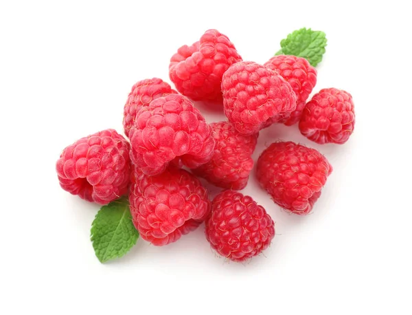 Delicious Fresh Ripe Raspberries White Background — Stock Photo, Image