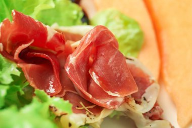 Prosciutto, closeup ile lezzetli kavun