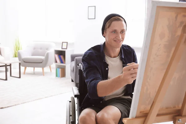 Young Artist Wheelchair Painting Picture Home — Stock Photo, Image