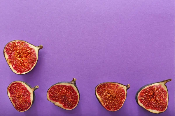 Fresh Ripe Figs Color Background Flat Lay — Stock Photo, Image