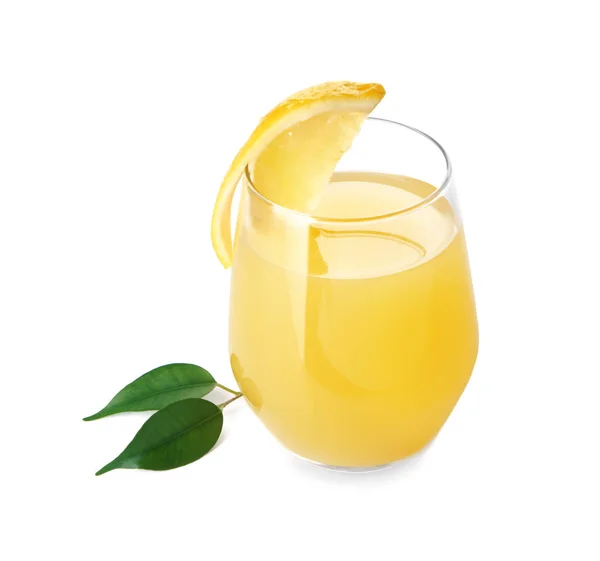 Glass Fresh Lemon Juice White Background — Stock Photo, Image
