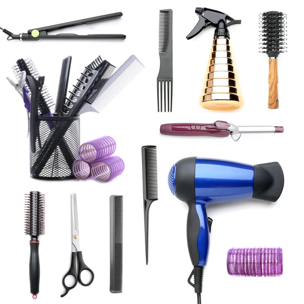 Set Professional Hairdresser Supplies White Background — Stock Photo, Image