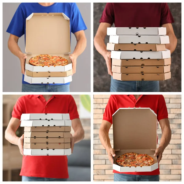 Hot And Fresh Pizza Concept. Stack Of Pizza Boxes With Fresh 3D