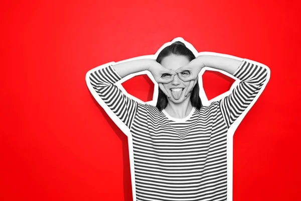 Giovane Donna Divertente Sfondo Colori Effetto Bianco Nero Sulla Foto — Foto Stock