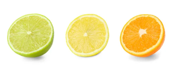 Set Met Verschillende Citrus Vruchten Witte Achtergrond — Stockfoto