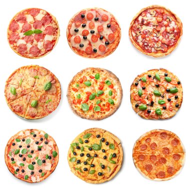 Lezzetli İtalyan Pizza beyaz arka plan üzerinde ayarla