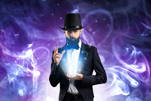 Male Magician Showing Tricks Smoke — Stock Photo, Image