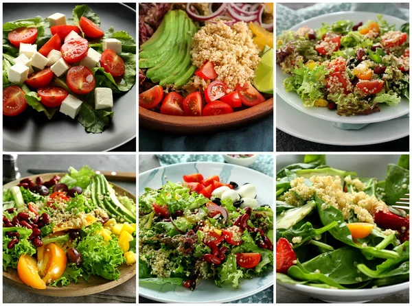 Conjunto Deliciosas Ensaladas Saludables —  Fotos de Stock