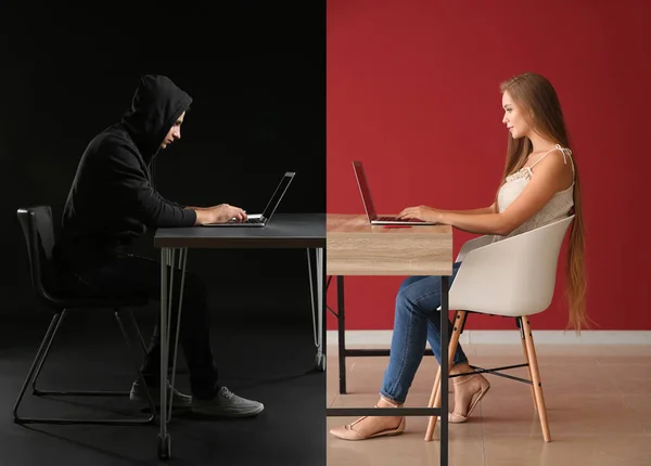 Young Woman Having Online Date Fake Boyfriend Concept Internet Fraud — Stock Photo, Image