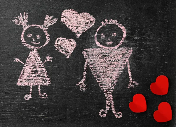 Drawn Couple Hearts Chalkboard — Stock Photo, Image