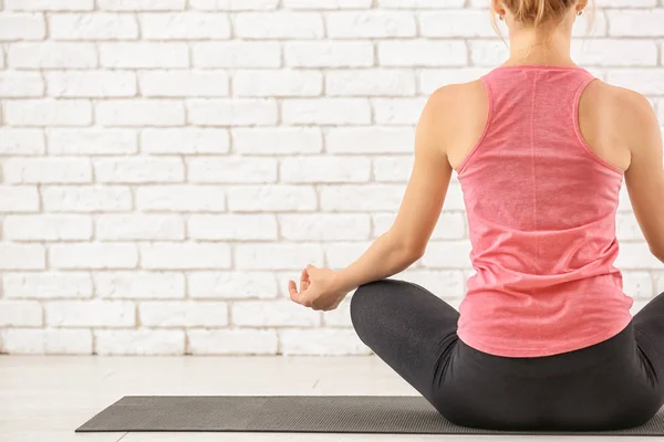 Sporty Young Woman Meditating Yoga Mat Indoors — Stock Photo, Image