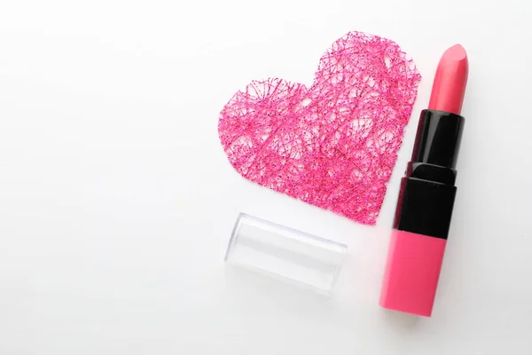 Pink Lipstick Heart White Background — Stock Photo, Image