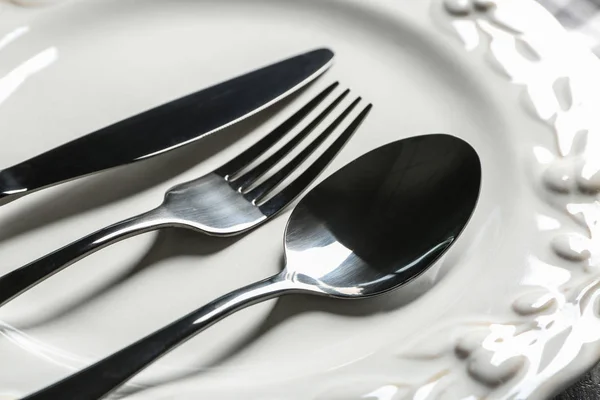 Set Cutlery Plate Closeup — Stock Photo, Image