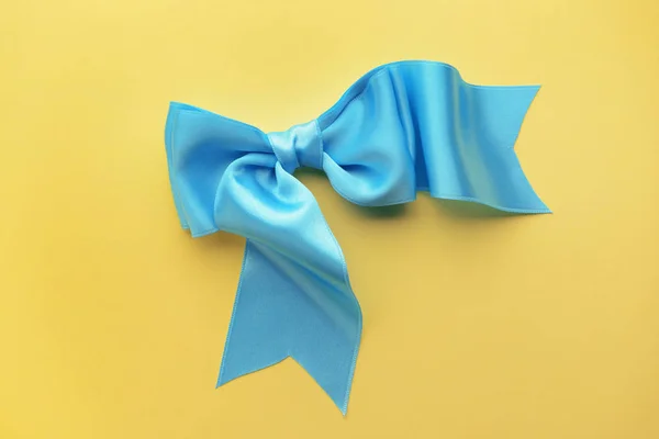 Beautiful Bow Made Blue Ribbon Color Background — Stock Photo, Image