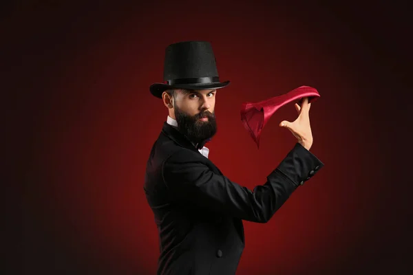 Magician Showing Tricks Dark Background — Stock Photo, Image