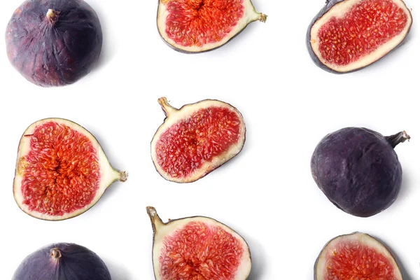 Fresh Ripe Figs White Background Flat Lay — Stock Photo, Image