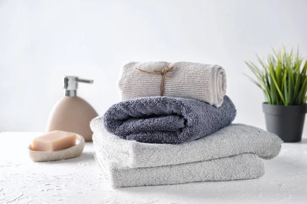 Clean Folded Towels White Table — Stock Photo, Image