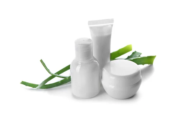 Pot Bouteille Tube Avec Crème Pour Corps Aloe Vera Sur — Photo