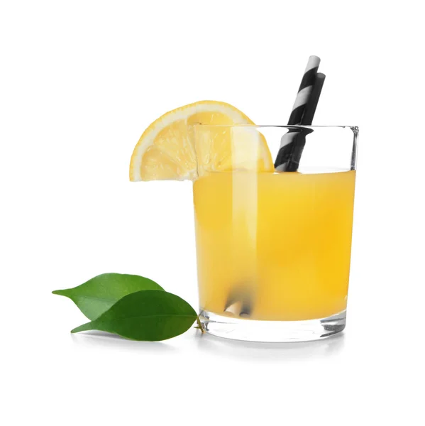 Glass Fresh Lemon Juice White Background — Stock Photo, Image