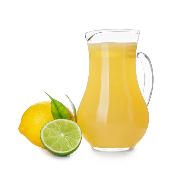 Glas Mit Frischem Zitronensaft Auf Weißem Hintergrund — Stockfoto