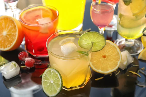 Glasses Delicious Summer Cocktails Table Closeup — Stock Photo, Image