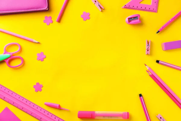 Set School Stationery Color Background — Stock Photo, Image