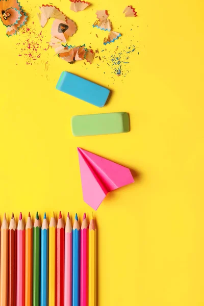 Composition Different School Stationery Color Background — Stock Photo, Image