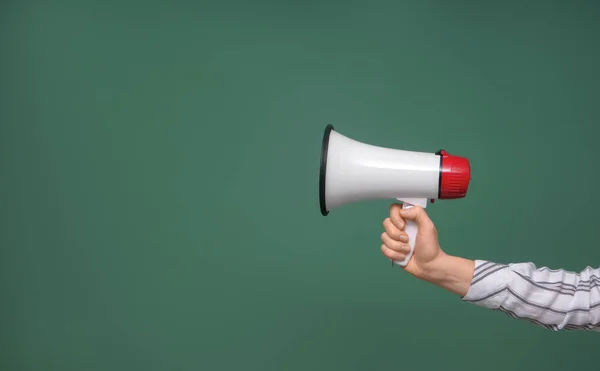 Woman Holding Megaphone Color Background — Stock Photo, Image