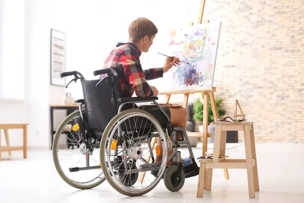 Young Artist Wheelchair Painting Picture Home — Stock Photo, Image