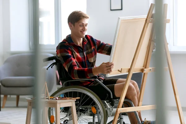 Young Artist Wheelchair Painting Picture Home — Stock Photo, Image