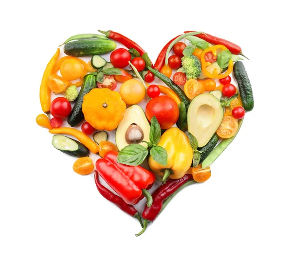 Heart Made Various Fresh Vegetables White Background — Stock Photo, Image