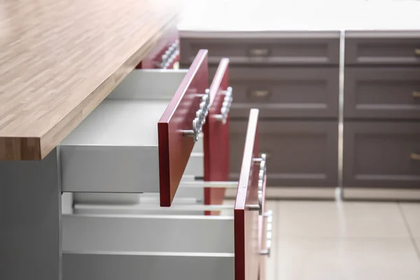 Open Empty Kitchen Drawers — Stock Photo, Image