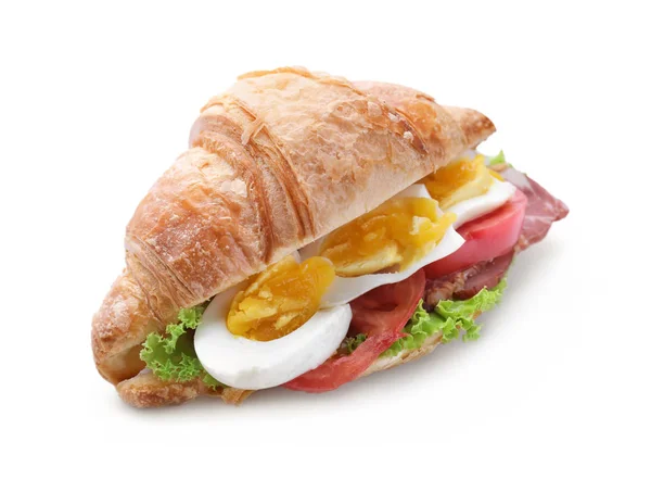 Tasty Croissant Sandwich Boiled Egg White Background — Stock Photo, Image