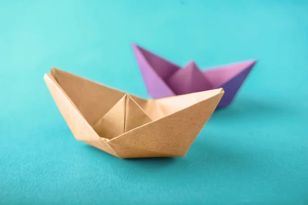 Origami Båtar Färg Bakgrunden — Stockfoto