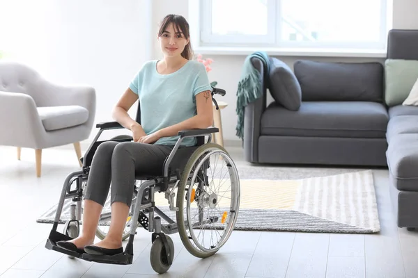 Young Woman Wheelchair Home — Stock Photo, Image